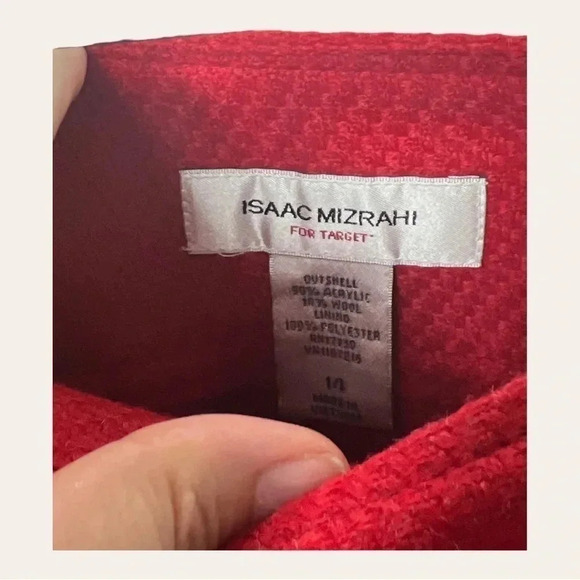 0381W. ISAAC MIZRAHI KNITTED WRAP MIDI SKIRT RED IN COLOR SIZE 14โ BUTTON DETAIL - Picture 5 of 9